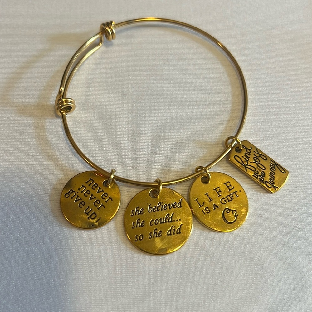 Expandable gold tone iBangle Bracelet with charms